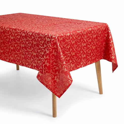 INTRECCI Tovaglia Antimacchia Jacquard, Tovaglia Elegante Decorazioni Tavola con Lurex (Rosso/Oro, 140x230 (8/10 posti))