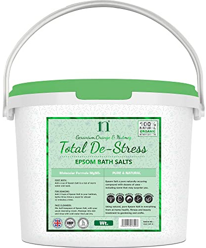 Scented Epsom Salt Total De-Stress Salts with Geranium, Orange & Nutmeg 10Kg Bucket | Food Grade Magnesium Sulphate Crystals | for Bath Soak, Foot Spa, Cleaning & DIY Beauty | 1Nutrition