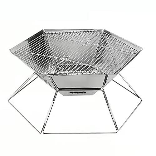 Generic Holzofen Kocher Campingkocher Holz Campingherde Klappbar und Winddicht Rucksack-Herd Aus Edelstahl mit Tragetasche, für Solo-Camping, Wandern, Picknick, BBQ,Silver,62 * 26 * 5.5cm