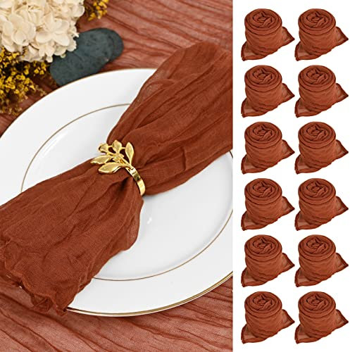 Lot de 30 Serviettes de Table en étamine en Coton Teint à la Main, 50 cm, Serviette en étamine froissée, Couleur Terre Cuite