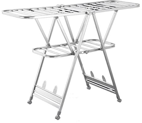 Wäscheständer Aluminiumlegierungs -Wäschestange, Faltbarer Bodentrocknungsregal, Faltbare Wäschereientrocknerstange, Innen- und Außengebrauch mit 4 Rollen Drying Rack/Clothes Drying Rack (Color : SIL