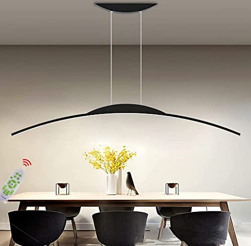Lanekd Dining Table Lamp LED Pendant Lamp Modern Dimmable Kitchen Pendant Lighting Height Adjustable Arch Design Black Chandelier for Living Room Office Dining Room Bar Ceiling Lighting