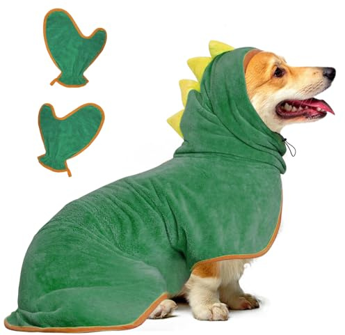 Accappatoio per Cani in Microfibra, Bibykivn Super Assorbente Regolabile Asciugamano per Animali Domestici Morbido Cappotto Bagno con Cappuccio per Asciugare Cane Dopo il Bagno (M, Verde)
