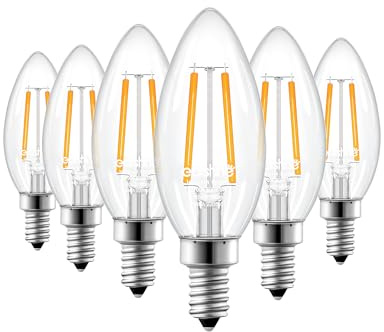 EDISHINE E12 LED Candelabra Bulb, 5W Equivalent 60W 2700K 500LM Warm Light, Dimmable Chandelier Light Bulbs, LED Candle Light Bulbs for Ceiling Fan, Dining Room, Christmas Decor UL Listed, 6 Pack