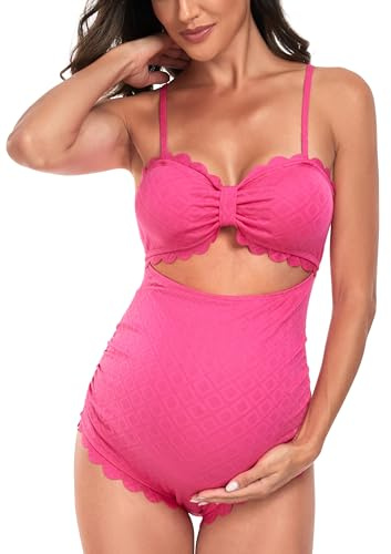 EastElegant Maillot de bain une pièce de maternité avec découpe dans le dos - Bikini de grossesse festonné - Maillot de bain pour femme enceinte, rose, Taille S