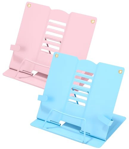 Muxiao 2 Stück Leseständer Metall,Buchständer Metall,Verstellbarer Leseständer für Lesen,für Rezept, Redeentwürfen, Lehrbüchern, iPads, Rezepten,Dokument, Musikbuch (Hellblau+Rosa)