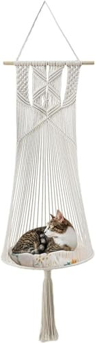 Hamaca For Gatos De Macramé, Cama Colgante For Gatos, Cama For Gatos De Macramé Boho Montada En La Pared, Hamaca For Gatos Resistente Y Suave Tejida A Mano, Columpio Multifuncional