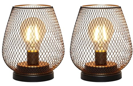 TRIROCKS Set Von 2 Outdoor Vintage Dekorative Batteriebetriebene Tischlampe Metallkäfig Kabellose Laternen Mit LED Birne Für Hochzeiten Partys Patio Events Für Innen Regaldekoration