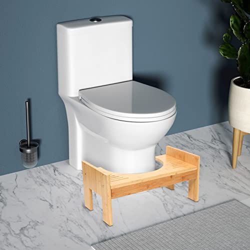 Toilettenhocker Erwachsene, Toilettenhocker Holz - Klohocker Toiletten Hocker, Toilettenhilfe Fußstütze mit Einstellbarer Höhe 7-9 Zoll, Hilft schnell gegen Hämorrhoiden, Blähungen und Verstopfung