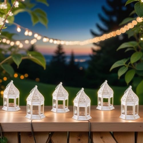 6er Set Orientalische Laterne Gadi edel aus Metall in Weiß 12 cm hoch