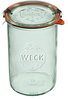 Weck 6er Set Rundgläser 1000 ml | Einmachglas mit Deckel, Dichtung und 2 Verschlüssen | Einmachgläser | Einmachgläser | Einmachglas | Saft | Luftdichte Aufbewahrung von trockenen Zutaten