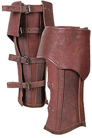 Mittelalterlicher Beinschutz aus Leder, Gothic Half Chaps Knight Leg Kit Armor Men Rider Boot Cover Gamasche Cosplay Kostüm, Mittelalterlicher Stil (Braun)