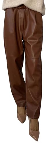 KBOPLEMQ Pantaloni in pelle da donna Baggy Y2K, larghi, a vita alta, in similpelle PU, effetto pelle, per il tempo libero, O marrone, XXL
