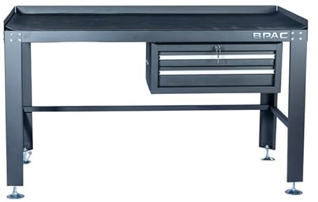 BPAC Banco de Trabajo Taller – Mesa de Taller con 2 Cajones y Alfombrilla de Nitrilo Antideslizante – Banco L153 × P76 × H86,5 cm