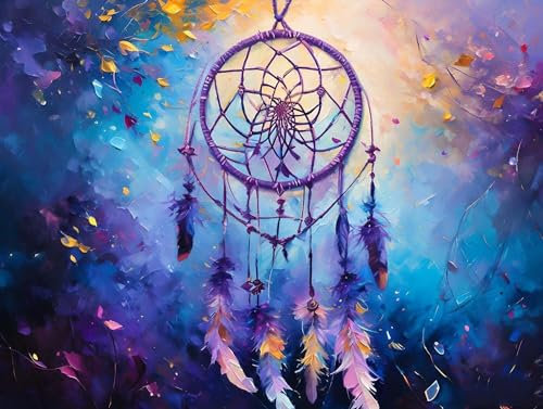 Traumfänger-Malen nach Zahlen für Erwachsene, Knitterfreie Leinwand, DIY Digitales Ölgemälde-Set auf Leinwand mit Pinseln und Acrylpigment, Artwork für Heimdekoration, 60x80cm (Rahmenlos) R-25