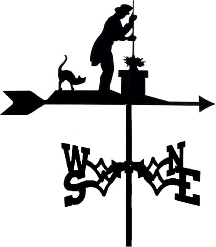 Wetterfahne, Schornsteinfeger-Wetterfahne, Messwerkzeug, Schwarze Wetterfahne, Wetterhahn aus Edelstahl, Richtungsanzeiger für Garten, Terrasse, Hof, Ornament(A)