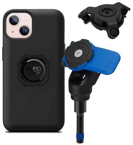 Quad Lock Motorcycle Handlebar Clamp Bolt Phone Mount Kit with Vibration Dampener and iPhone 13 MAG Case