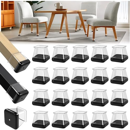 28 Pezzi Feltrini per Sedie Quadrati, Gommini per Sedie, Grande Silicone Tappi Piedini per Sedia, Proteggi Gambe per Mobili(Fit: 25.1-36mm)