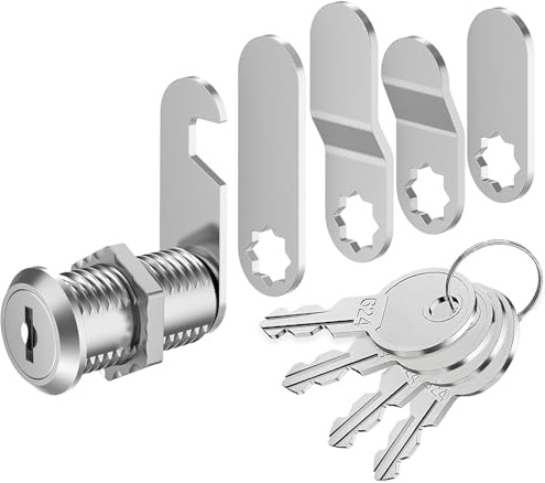 VOCIBO Letterbox Lock, 4 Keys, Comes with 5 Different Lock Plates, 30 mm, Locker Lock, Diameter 18 mm, Drawer Lock, Lever Lock for Letterboxes, Cabinet Doors