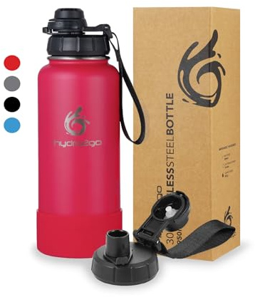 hydro2go Trinkflasche mit Strohhalm Edelstahl 950 ml – Sportflasche BPA-frei, auslaufsicher, isoliert, hält Getränke 24 h kalt, 12 h heiß, Magenta | Isolierte Edelstahl-Trinkflasche 950 Ml; BPA-frei, Auslaufsicher, Hält Getränke 12 H Heiß Und 24 H Kalt – Isolierflasche, XXL