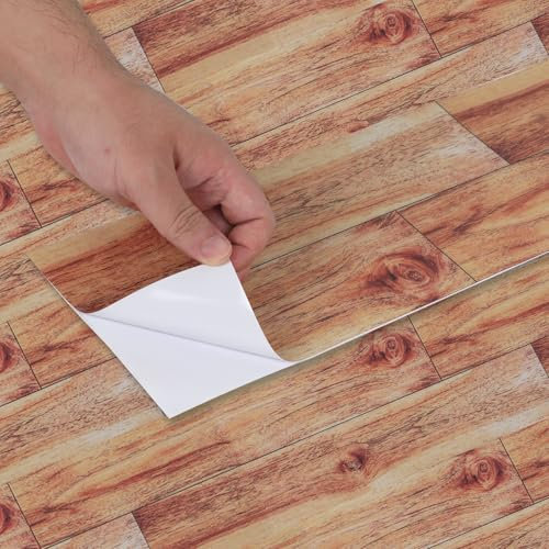 Vinyl Bodenbelag, 10 Stück Selbstklebende Bodenfliesen, Vinylboden Wasserdicht, PVC Bodenbelag, Holzoptik Vinylboden für Küche Balkon Wohnzimmer (Holzmaserung)