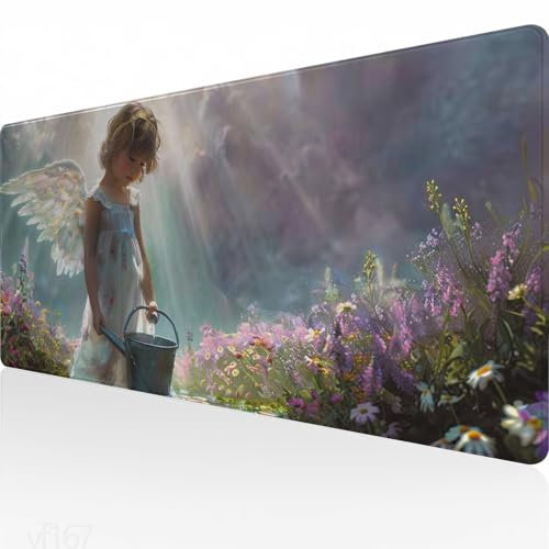 Mauspad XXL 800x300x3mm,Gaming Mauspad Hellviolett Mousepad Groß,Schreibtisch Unterlage Engel Motiv,WassXerdicht Desk Mat,Mouse Pad mit Vernähte Kanten,Verbessert Präzision und Geschwindigkeit YF-167
