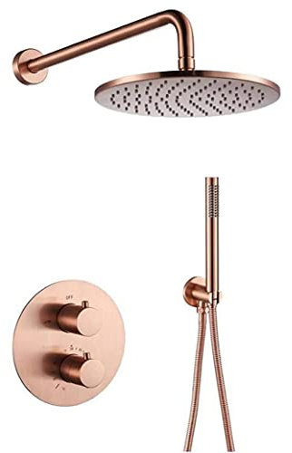 Klassische Dusche, Messing-Roségold-Wand-Thermostatventil-Duschset mit 8-12-Zoll-Badezimmer-Regendusche-Wasserhahn-Set und Handbrause, Luxus-Duschset, 10 Zoll (10 Zoll)