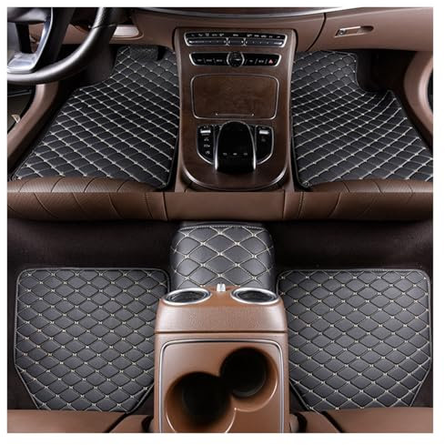 Autofußmatten 5-teiliges Set Universal Auto Fußmatten PU Leder Wasserdicht Auto Fußpolster Schutz Automobil Innenteppich Automatten(Black beige)