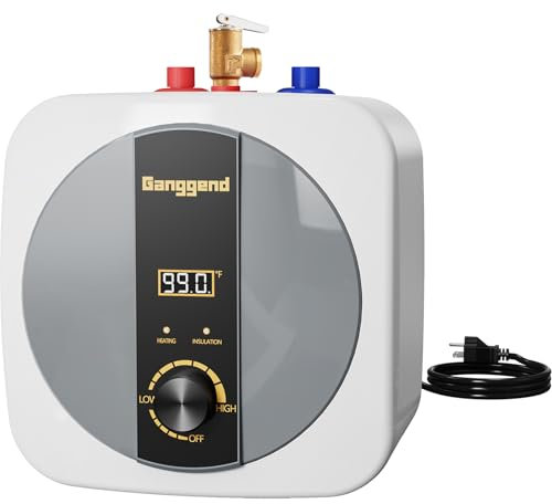 Ganggend 2.5 Gallon Water Heater Electric, 1500W 110V Mini Tank Under Sink Instant Hot Water Heater with Pressure Release Valve, Digital Display for Kitchen, RV, Laundry,Food Truck