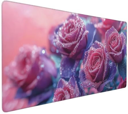Gaming Mauspad XXL Rosen Mousepad 800x400x4mm Rosa Verlängertes Mauspad Schreibtischauflage,Genähte Kanten Mauspad,Verbessert Präzision und Geschwindigkeit Wasserdicht Geeignet für Büro und Spiele
