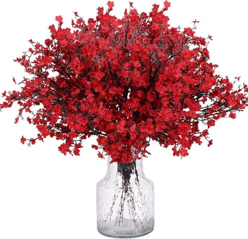 Genérico Flores 3 Unidades de 50 cm Flores Artificiales de Cerezo, Plantas Artificiales Decorativas, para Hogar, Bodas, Fiestas, Oficinas, Balcones y Jardines (Rojo)