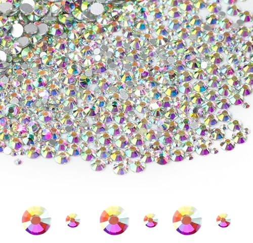 2880 Stück Runde Flache Hotfix Mehrfarbige Strasssteine 2mm 4mm | 2mm 4mm Kristall Strasssteine Flache Dekoration Rückseite Ideal für Nail Art Scrapbooking Basteln Handyhüllen