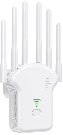Repetidor WiFi,Amplificador señal WiFi Potente,6 Antenas,2 Puertos LAN,repetidor WiFi Largo Alcance,Extensor WiFi para el Hogar y la Oficina,Amplificador WiFi Potente,Fácil de Instalar