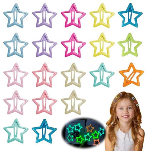 20 Piezas Pinzas para el Pelo con Diseño de Estrella Y2K Clips de Metal Horquillas Antideslizantes Accesorios para el Cabello para Mujeres Niñas,Luminosas Horquilla de Estrella de Colores