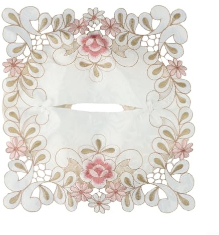 23 x 13 cm exquisita tela de encaje vintage caja de pañuelos, estilo rural bordado TV gabinete mesa de café mantel (para rosa)