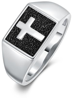 PDTJMTG Kreuz Siegelring für Männer, 925 Silber, Christlicher Kreuz Ring, Schmuck für Papa und Ehemann, Größe 57-67