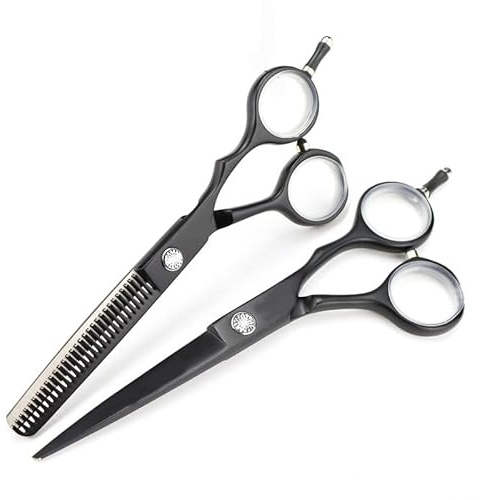 ASerZenith Tijeras Profesionales para Cortar el Cabello, 5.5 Pulgadas, Acero JP 440C, Color Negro, para Peluquero, Tijeras de entresacar y Cortar el Cabello.