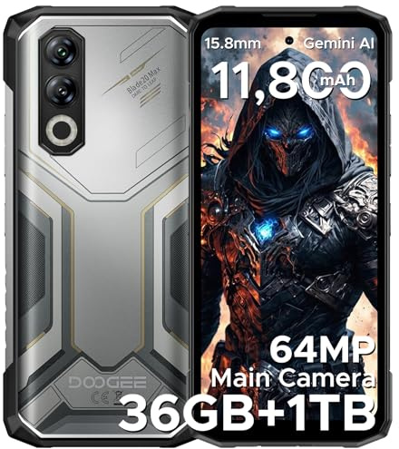 DOOGEE Blade 20 Max Android 15 Rugged Smartphone - 36GB+1TB, 11800mAh/33W & MTK Helio G100 6nm Octa Core Rugged Phone,120Hz 6.6 HD+,64MP+20MP+16MP,3 Card Slots Android Phone,Finger+Face ID/NFC/GPS