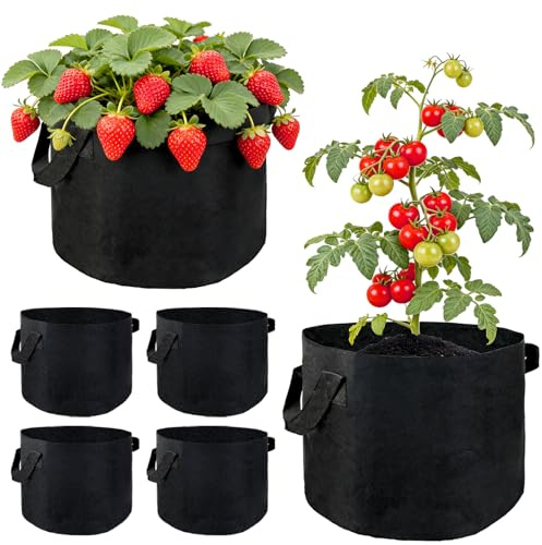 RUHUHUR 6 Pack 15 Gallon Vegetable Grow Bags with Handles,Plant Grow Bags for Indoor & Outdoor Gardening,Breathable Non-woven Durable Fabric Planting Pots for Vegetables,Flowers,Fruits and Herbs