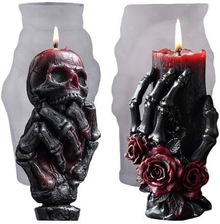 2 Stück Silikonformen Gießformen Halloween Gießformen Silikon DIY Kerzen Formen Silikon Herbst Silikonform Halloween Kerzen Deko Giessformen Totenkopf Silikonform Herbst Kerzenformen Zum Gießen (A+B)