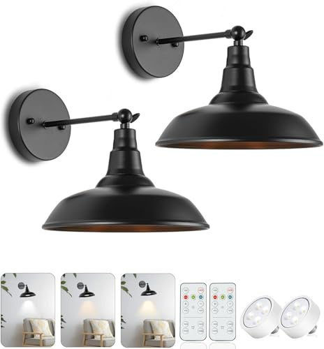 OOWOKS 2 Stück Vintage Wandlampe Akku, E27 Schwarze Wandleuchte Industrial mit Fernbedienung 270° Verstellbare Metall Retro Lampe Nachttischlampe für Wohnzimmer Schlafzimmer Flur