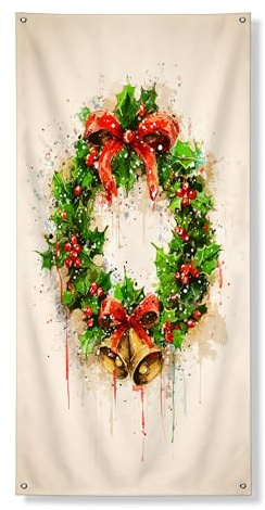 Guirnalda de Navidad para puerta, pancarta decorativa, bayas de acebo verdes festivas para interiores y exteriores, suministros de celebración de temporada, 36 x 72 pulgadas