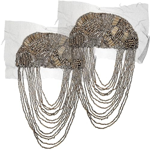 HIAKDOFT 2pcs Vintage Tassel Shoulder Badge Epaulettes Costume Suit Brooches with Shiny Beaded Chain Cool Party Accessories for Men and Women Uniform Decoration