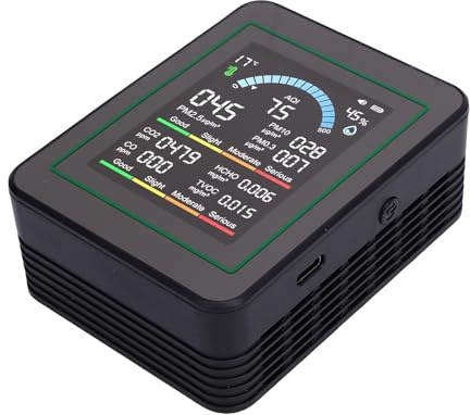 ERYUE Rilevatore Multigas per Uso Domestico, Monitor CO2 Portatile HCHO con Misuratore di Particelle PM2,5 PM10, Misuratore di umidità della Temperatura Rilevatore Inquinamento da Campeggio per (#2)