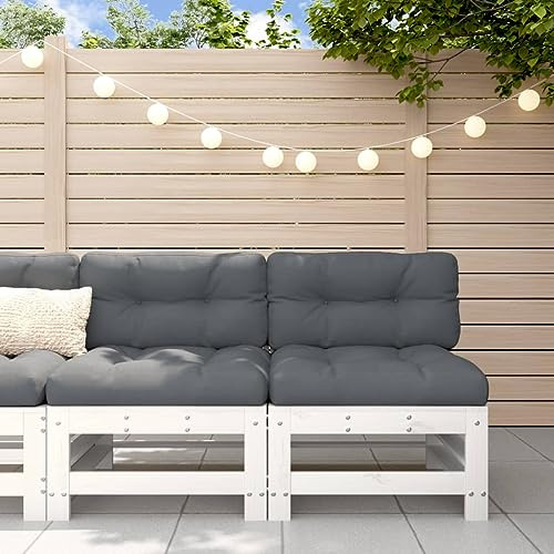 Mandloder Gartensofa Mittelteil 2er-Set, Weiß, Massivholz Kiefer, Modulares Outdoor Loungesofa, 110kg Traglast pro Sitz, für Balkon Terrasse Garten