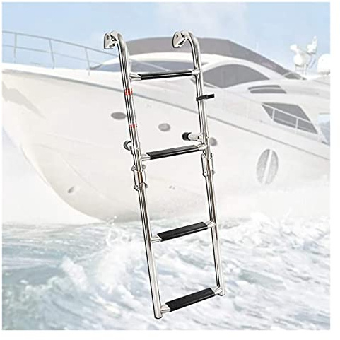 Aioneer Folding Boat Ladder 4 Step, Pontoon Boat Ladder Under Deck, For Marine Yacht/Swimming Pool/Deck, Dock Swim Ladders, Load 150Kg
