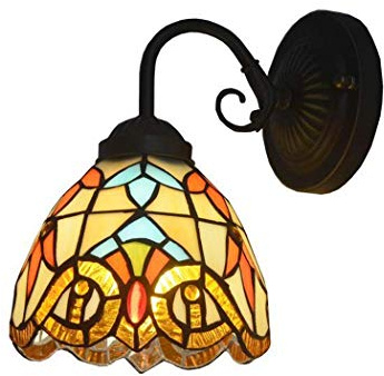 KKXXYQFC Lampade da Parete Lampada da Parete in Stile Barocco Lampada da Parete in Ferro Battuto Illuminazione in Vetro Colorato Luce Calda Lampada da Parete Frontale a Specchio per Corridoio