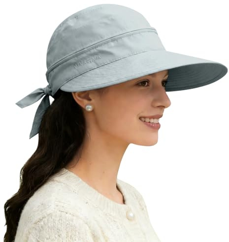 ADUDVLO Sun Hats for Women UK, Stylish UPF 50+ 2-in-1 Detachable Top & Adjustable Visor, Foldable Packable Wide Brim Beach Hat for Travel & Outdoor