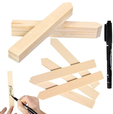 Pflanzenschilder Stecker - 50 Stück Wasserdichte Holzschilder,Mit Stift Pflanzen Namensschildern,Für Den Einsatz Im Gewächshaus, Innenbereich, Zuhause, Pflanzenschule, Außenbereich Sowie Für Pflanzen