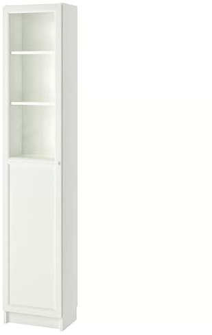 ZRIZAURA BILLY/OXBERG Tall Bookcase with Panel & Glass Door 40×30×202 cm – Slim Display Shelving Unit with 1 Fixed Shelf & 4 Adjustable Shelves for Living Room, Office & Study (White/glass)